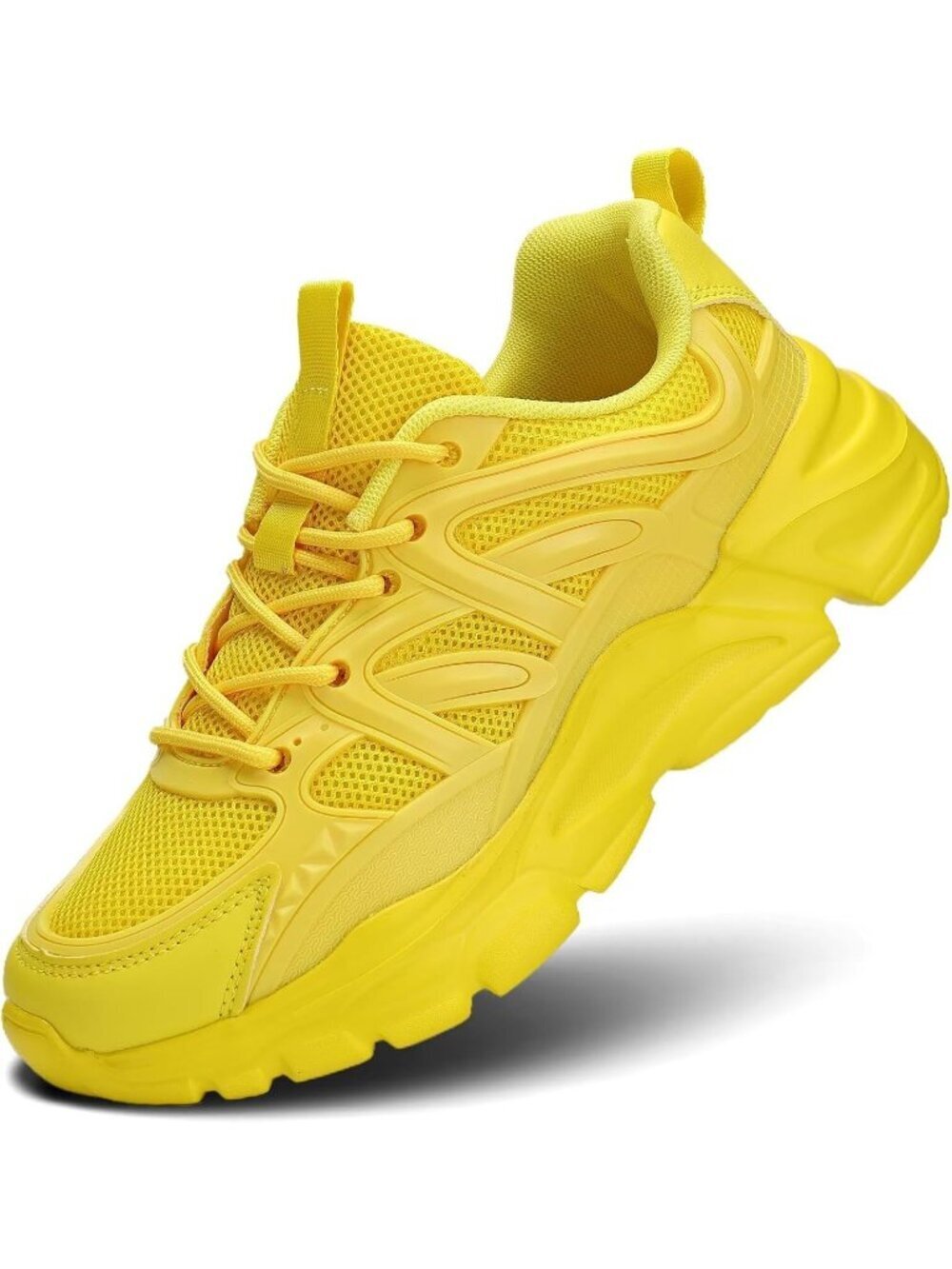 Women's Yellow Ladies Walking Comfor Breathable Soft Sole Tennis Sneaker Shoes